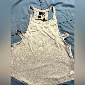 Women’s Adidas Gray Cotton tank with cut out on sides. Runs big. Small.